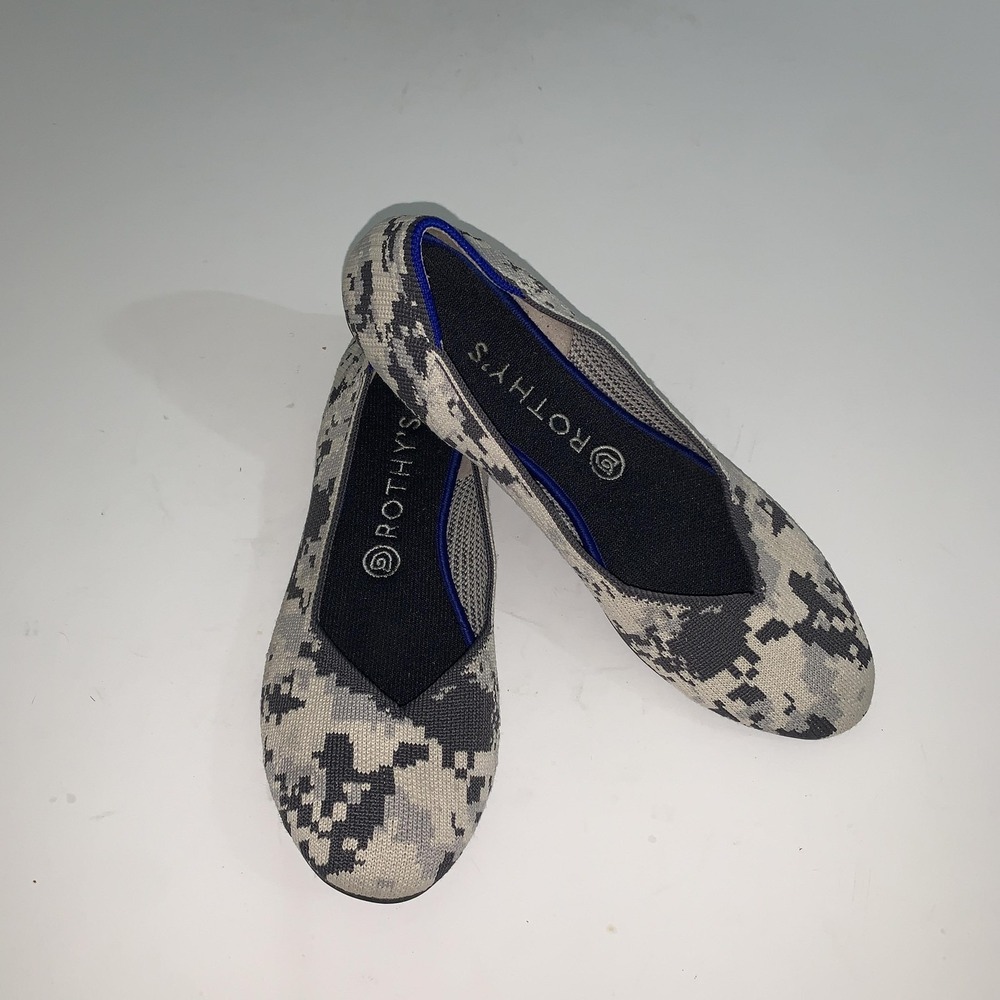 Rothy's The Flat Shoes Womens Size 9 Gray Camo Knit Ballet Flats Comfort Casual